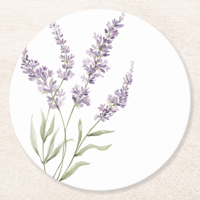 Pretty Lavender Flowers Birthday Round Paper Coaster (Front)