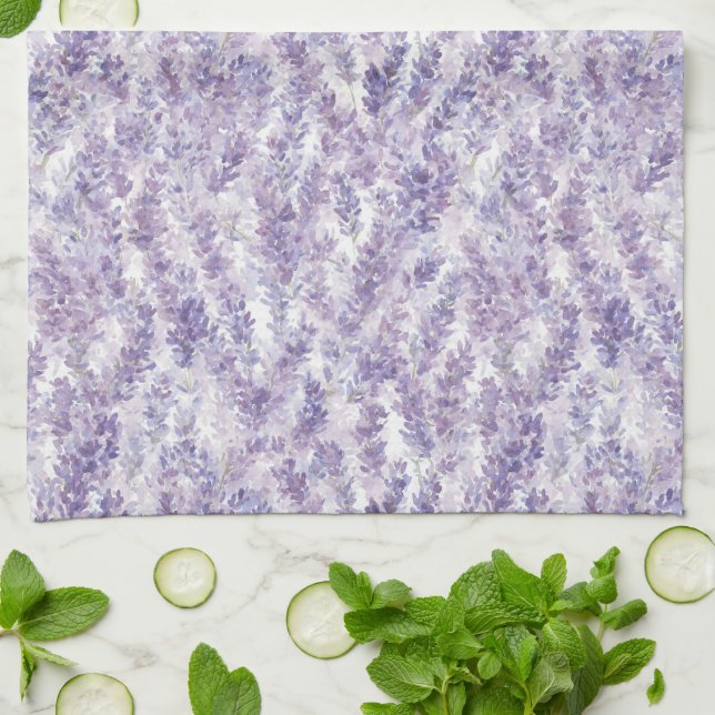 Pretty Lavender Flowers Bridal Shower Kitchen Towel (Folded)