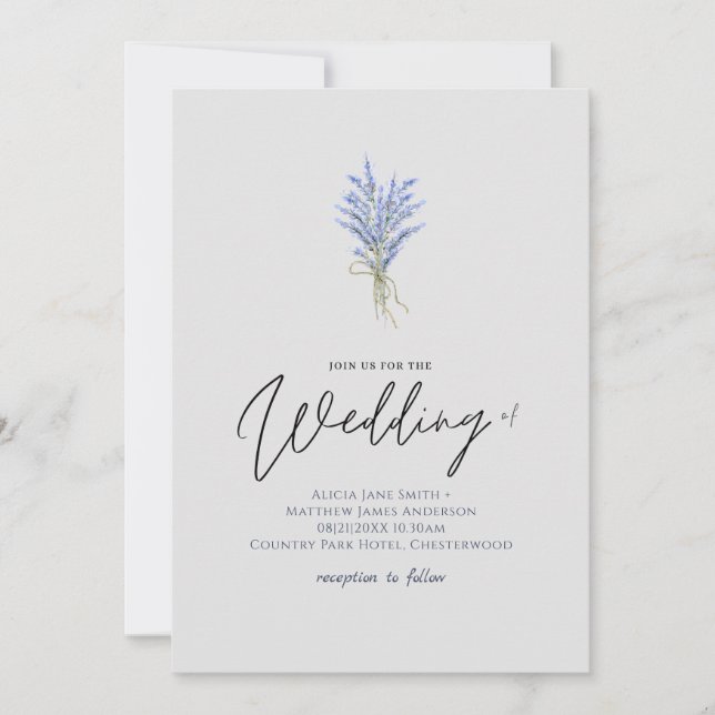 Pretty Lavender Flowers Handwriting Style Wedding (Front)