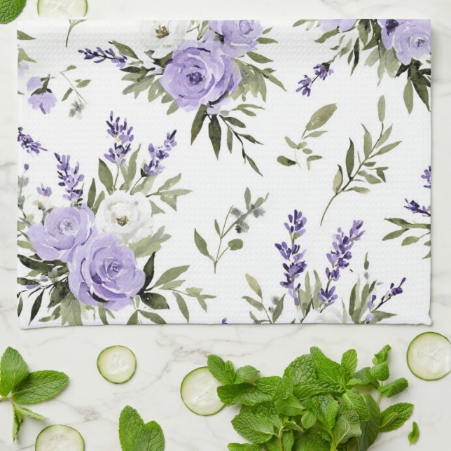 Pretty Lavender Flowers  Kitchen Towel (Folded)