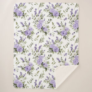 Pretty Lavender Flowers  Sherpa Blanket