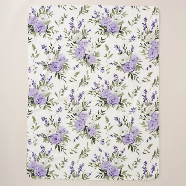 Pretty Lavender Flowers  Sherpa Blanket (Front)