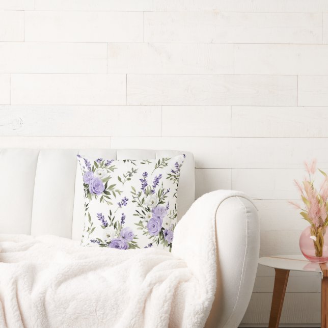 Pretty Lavender Flowers Throw Pillow (Couch)