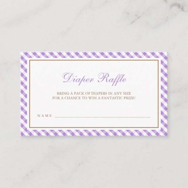 Pretty Lavender Gingham Baby Shower Diaper Raffle Enclosure Card (Front)
