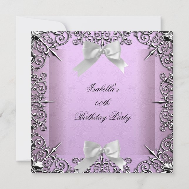 Pretty Lavender Lilac Silver White Birthday Party Invitation (Front)