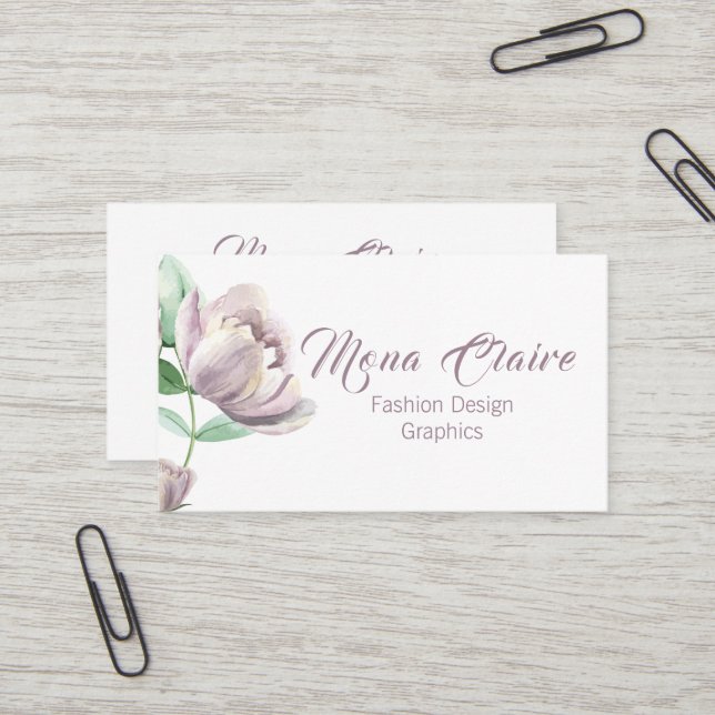 Pretty Lavender Peony Bloom Business Card (Front/Back In Situ)