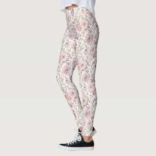 Pretty Lavender Purple Blush Pink Flowers Leggings