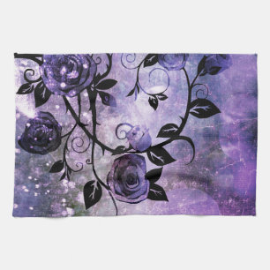 Pretty Lavender Purple Fantasy Rose Vine Floral Kitchen Towel
