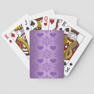 Pretty Lavender Purple Hearts Damask Playing Cards