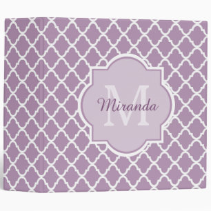 Pretty Lavender Purple Quatrefoil Monogrammed Name Binder