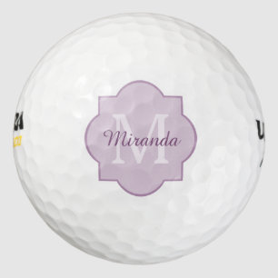 Pretty Lavender Purple Quatrefoil Monogrammed Name Golf Balls