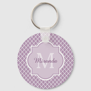 Pretty Lavender Purple Quatrefoil Monogrammed Name Keychain