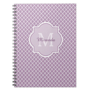 Pretty Lavender Purple Quatrefoil Monogrammed Name Notebook