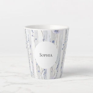 Pretty Lavender White Floral Stripes Bridal Shower Latte Mug