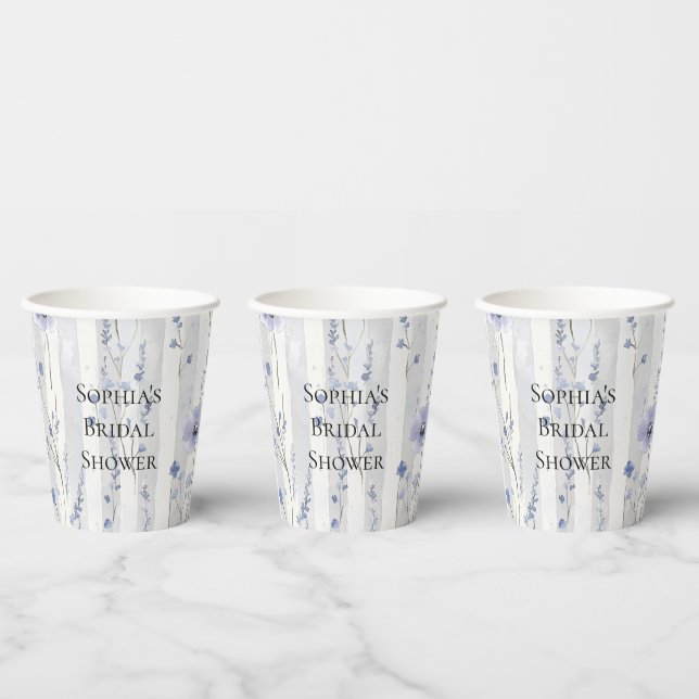 Pretty Lavender White Floral Stripes Bridal Shower Paper Cups (Multi)