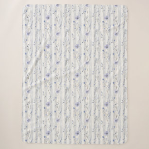 Pretty Lavender White Floral Stripes Bridal Shower Sherpa Blanket