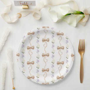 Pretty Lavender White Flowers Bows Wedding Paper Plate