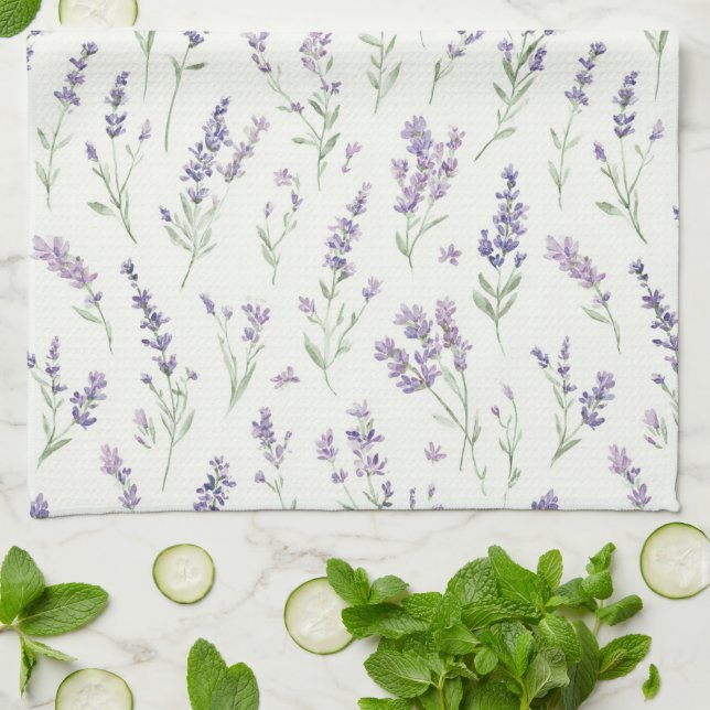 Pretty Lavender White Flowers Bridal Shower Kitchen Towel (Folded)