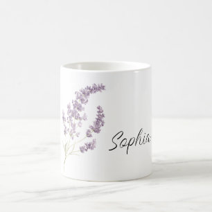 Pretty Lavender White Flowers Personalized Coffee Mug