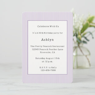 Pretty Lavender White Stripes Birthday Invitation