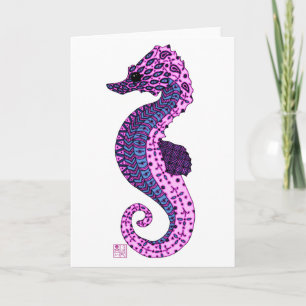 Pretty Lavender Zen Tangle Seahorse Ocean Art Card