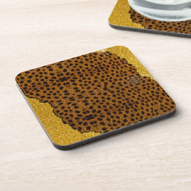 Pretty Leather Cheetah Animal Print With Glitter Coaster (Left Side)