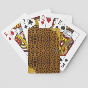 Pretty Leather Cheetah Animal Print With Glitter Playing Cards