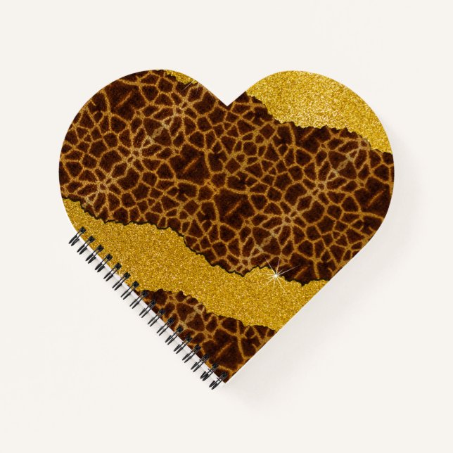 Pretty Leather Giraffe Animal Print With Glitter Notebook (Front)