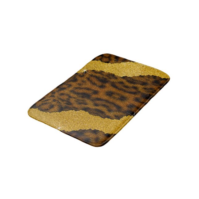 Pretty Leather Leopard Animal Print With Glitter Bath Mat (Angled)