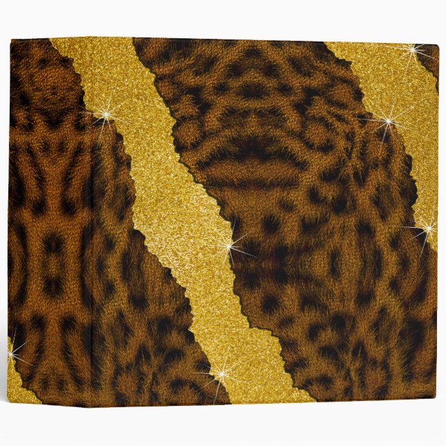 Pretty Leather Leopard Animal Print With Glitter Binder (Front/Spine)