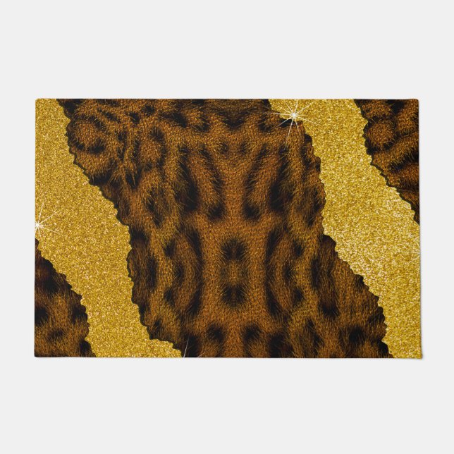 Pretty Leather Leopard Animal Print With Glitter Doormat (Front)