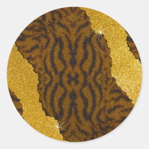 Pretty Leather Tiger Animal Print With Glitter Classic Round Sticker