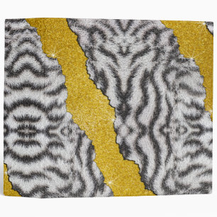 Pretty Leather White Tiger Animal Print & Glitter Binder
