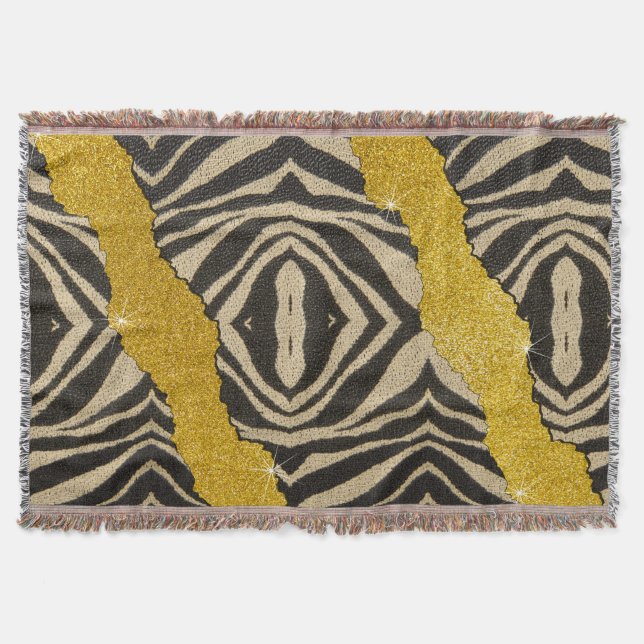 Pretty Leather Zebra Animal Print With Glitter Throw Blanket (Front)
