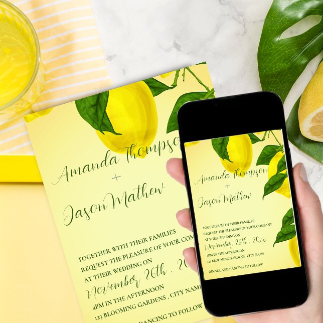 Pretty Lemon Bright Yellow Citrus Wedding Invitati Invitation (Pretty Lemon Bright Yellow Citrus Wedding  Invitation)