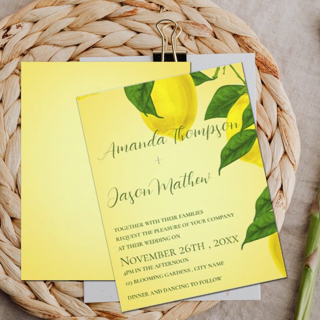 Pretty Lemon Bright Yellow Citrus Wedding Invitation (Creator Uploaded)