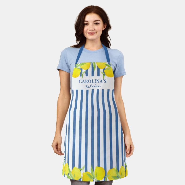 Pretty Lemon Citrus Watercolor Name Apron (Worn)