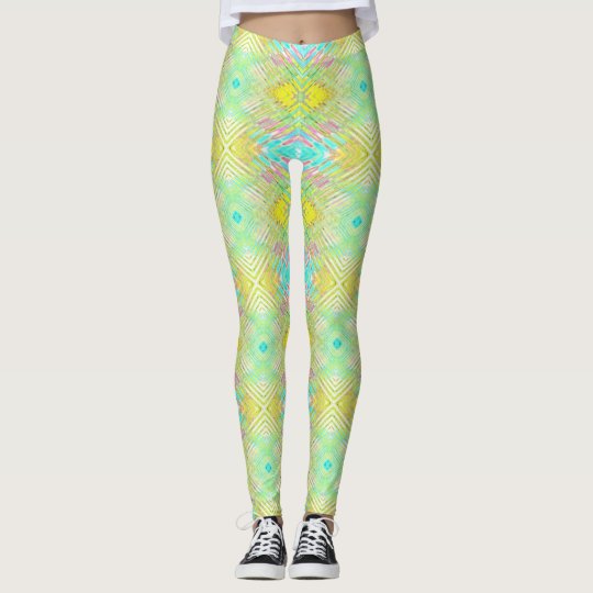 Pretty Lemon Lime Blue Pastel Tribal Pattern Leggings