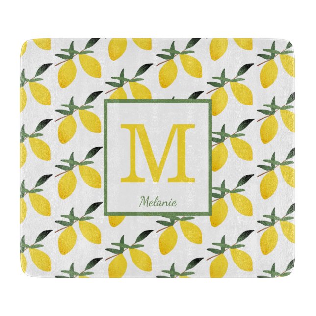 Pretty Lemon Monogram Name  Cutting Board (Front)