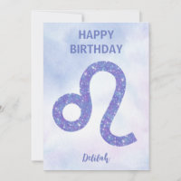 Pretty Leo Sign Personalized Purple Happy Birthday