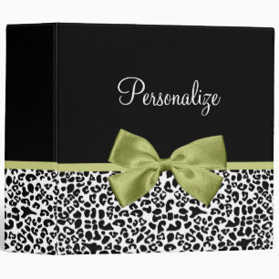 Pretty Leopard Print Spring Green Bow With Name Binder