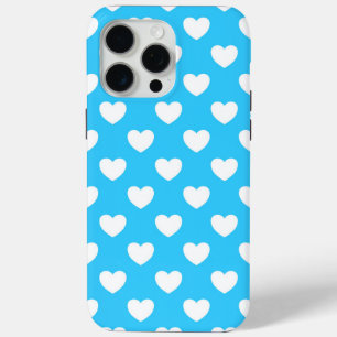 Pretty Light Blue - Cute Stylish Polka Dot Hearts iPhone 15 Pro Max Case