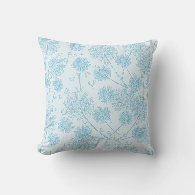 pretty light blue dandelions throw pillow (Front)