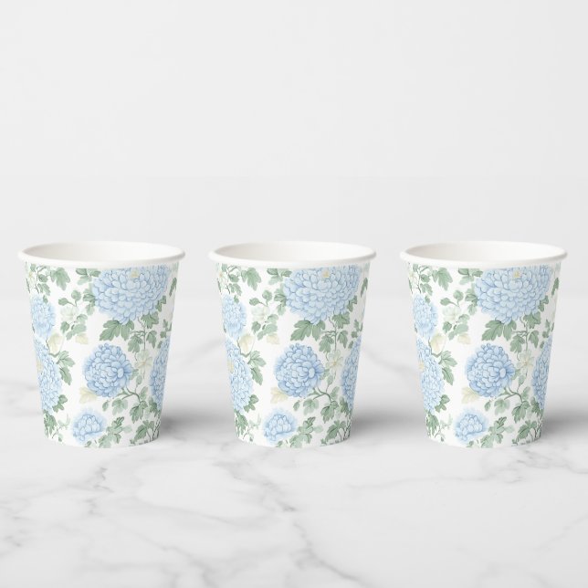 Pretty Light Blue Floral Wedding Paper Cups (Multi)