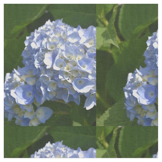 Pretty Light Blue Hydrangea Flowers Fabric (Close Up)