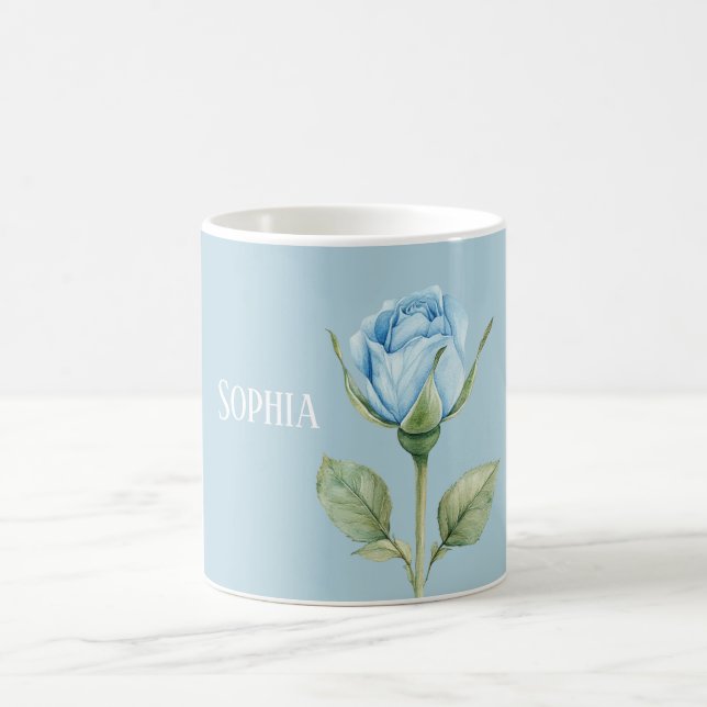 Pretty Light Blue Rose Flower Coffee Mug (Center)