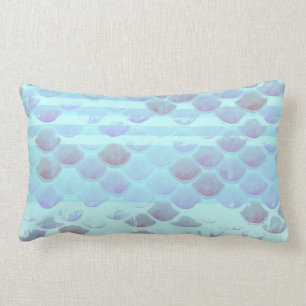 Pretty Light Blue Striped Mermaid Fish Scales Lumbar Pillow