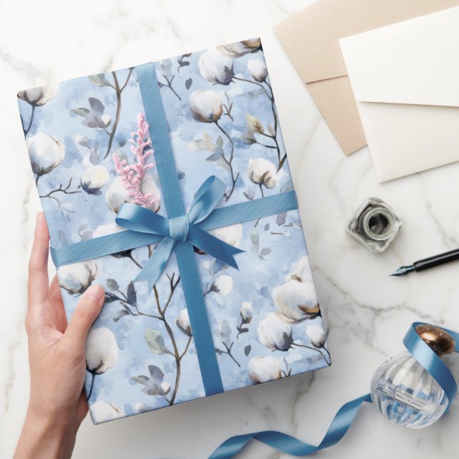 Pretty Light Blue White Floral Bridal Shower Wrapping Paper (Gifting)