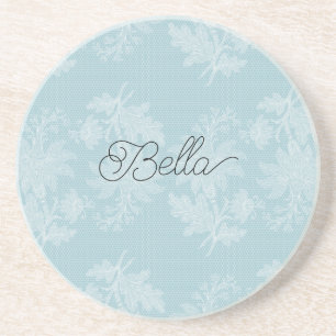 Pretty Light Blue White Floral Faux Lace   Coaster