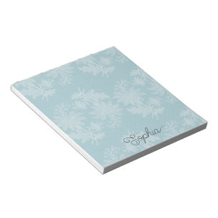 Pretty Light Blue White Floral Faux Lace Notepad